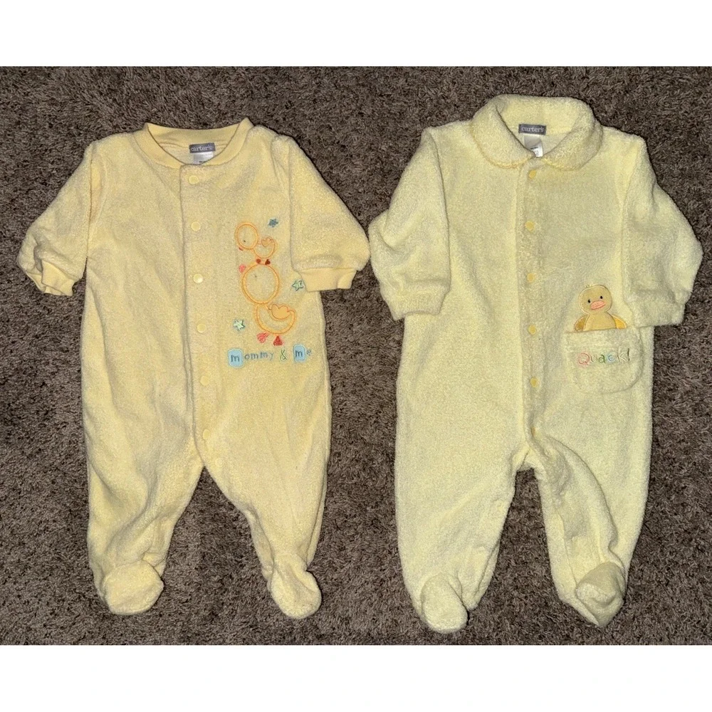 2 Vintage Carter's Yellow Terry Cloth Sleeper's Quack/Mommy & Me